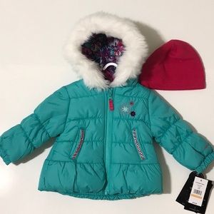 London Fog Girl's Turquoise Jacket Faux Fur